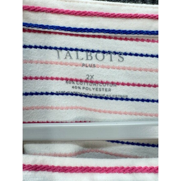 Talbots Tie Sleeve Tee Shirt Womens 2X Ivory Stripe 3/4 Sleeve Boat Neck Stretch - Picture 4 of 9